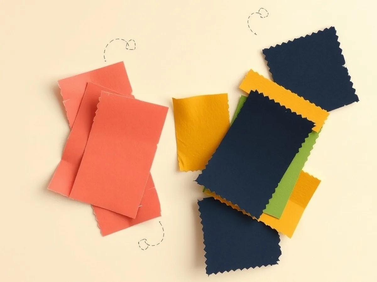 Two sorted piles of torn paper scraps with a mid-sort scrap — Day 1 AI vs not-AI card sorting activity