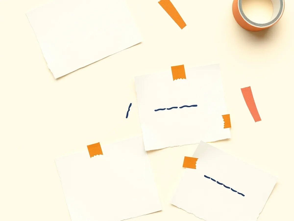 Torn paper index cards scattered in two groupings mid-sort on a cream desk, suggesting the unplugged card sort classroom activity for an AI agents lesson
