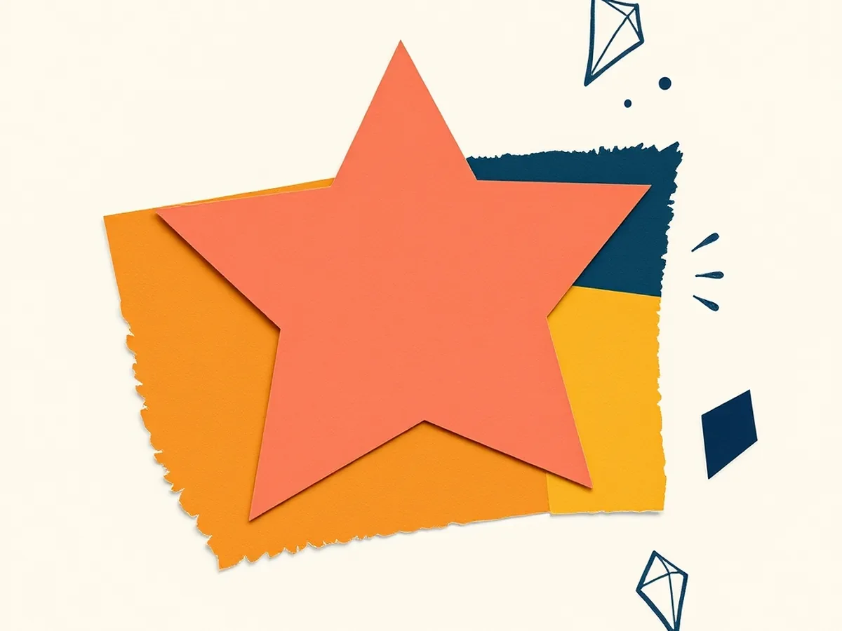 Bold coral star shape on cream paper with mustard and navy torn-paper backing shapes, representing a fresh start for Week 1 AI literacy