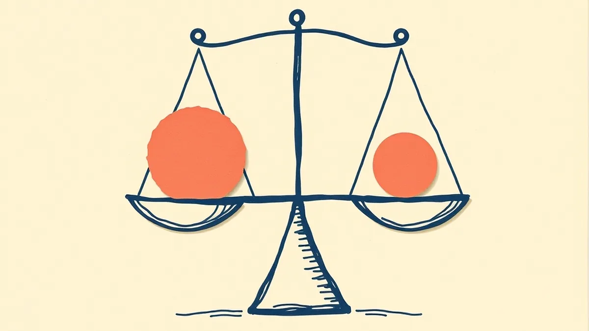 Balance scale with unequal pans on a warm paper desktop, representing fairness and ai bias social studies unit middle school civics themes