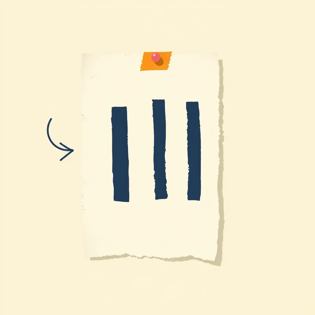Three navy pillar shapes on a torn cream card pinned with a coral push-pin, representing civic institutions in an AI bias unit