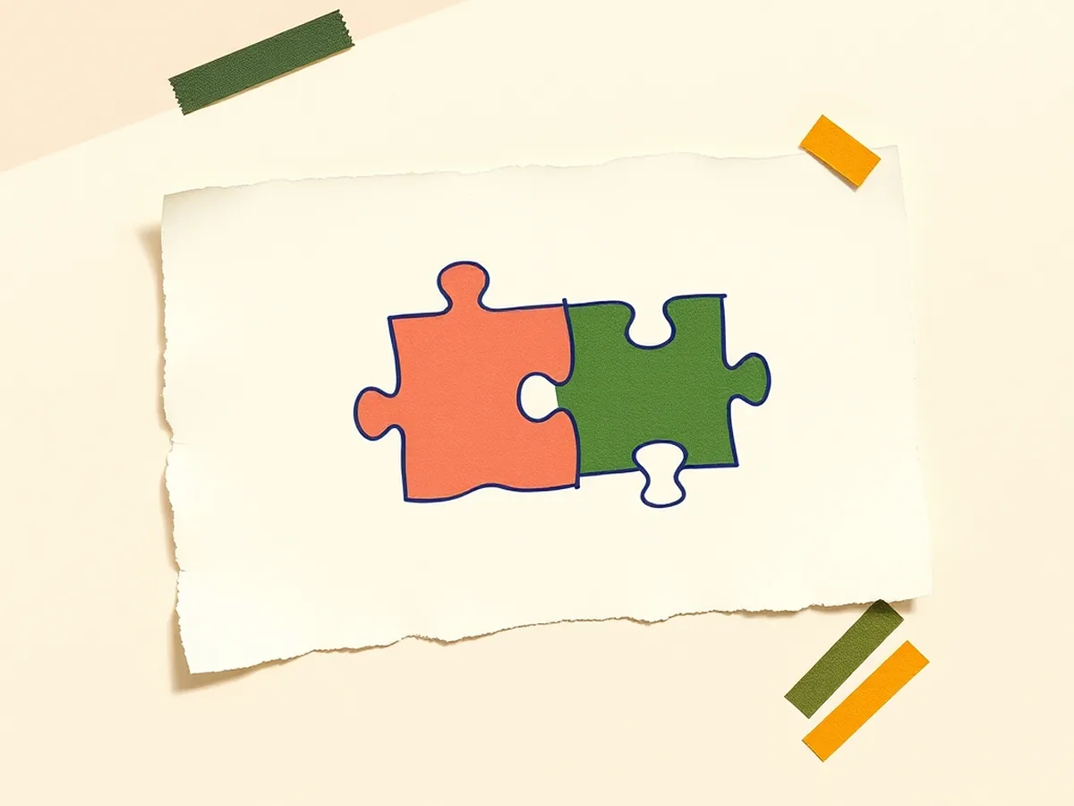 Interlocking puzzle pieces in coral and green symbolizing standards alignment for AI career readiness lessons