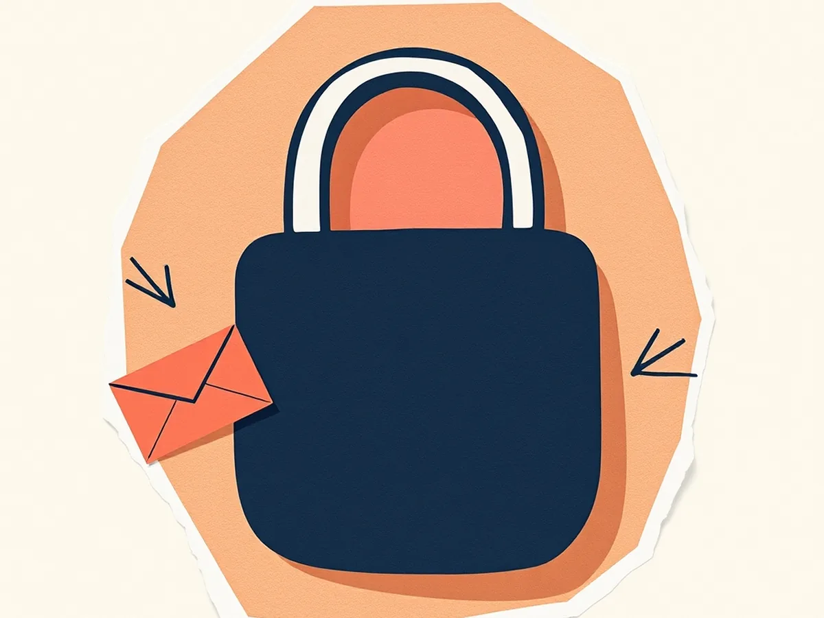 Padlock and envelope shapes on a torn paper card, illustrating AI data flow in a middle school chatbot lesson
