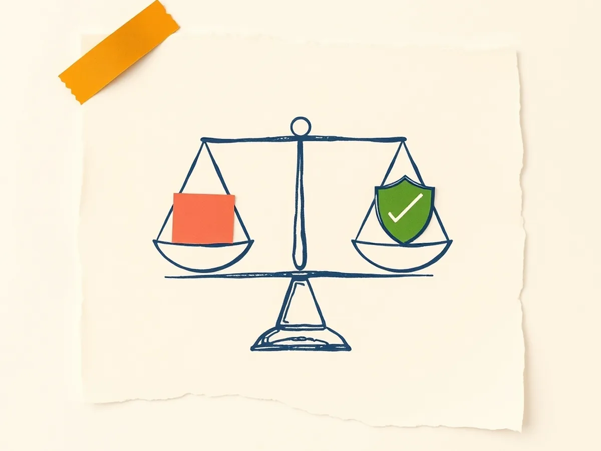 Balance scale with a document shape and shield shape in the pans, representing student data privacy law concepts
