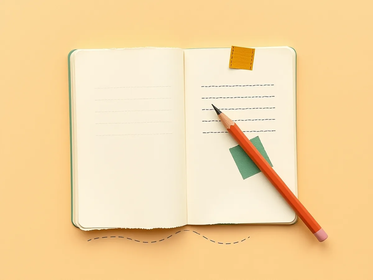 Top-down notebook flat-lay with a coral pencil and green checkmarks for a 45-minute AI privacy lesson