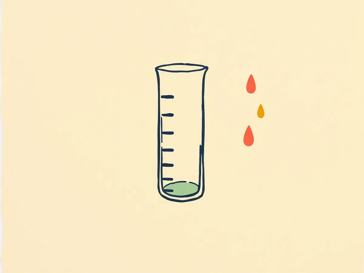 Measuring vessel with water-drop shapes on warm cream paper, representing the AI water footprint calculation students complete in class