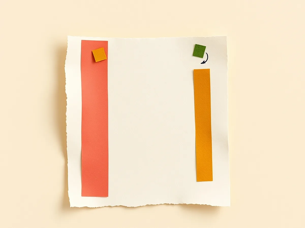 Torn cream paper card with three color bands and doodle icons representing standards alignment areas