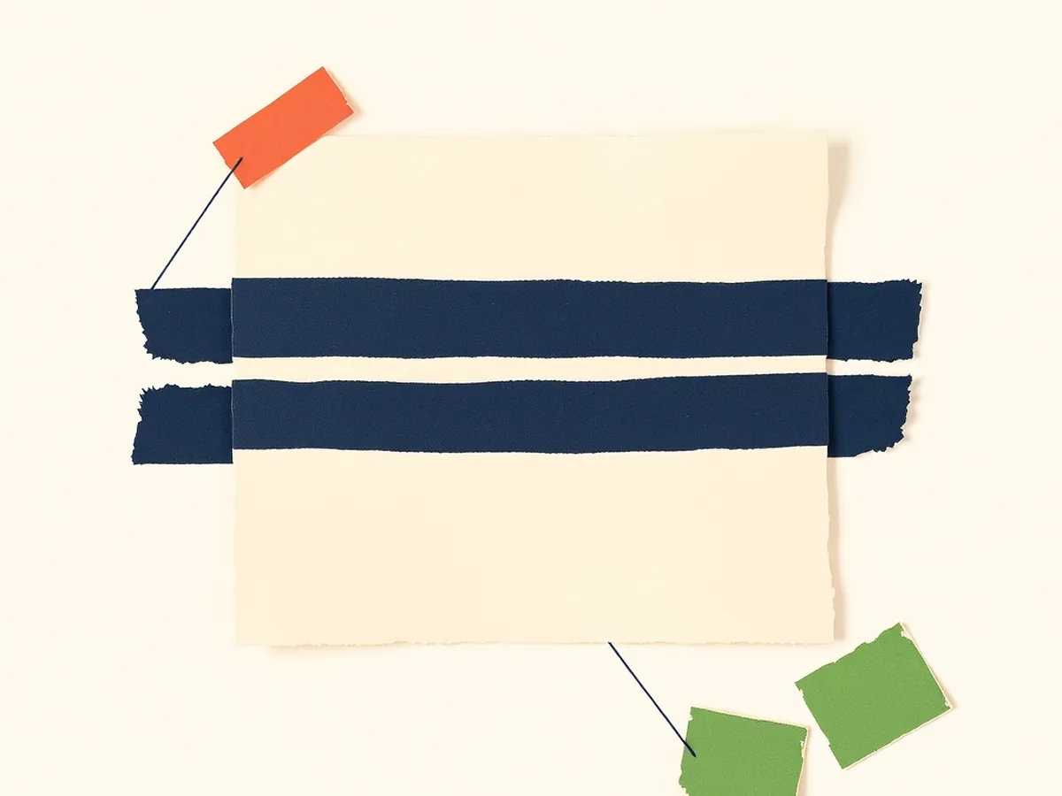 Paper grid card with navy connector lines to coral and green scraps, representing the AP US History DBQ rubric crosswalk