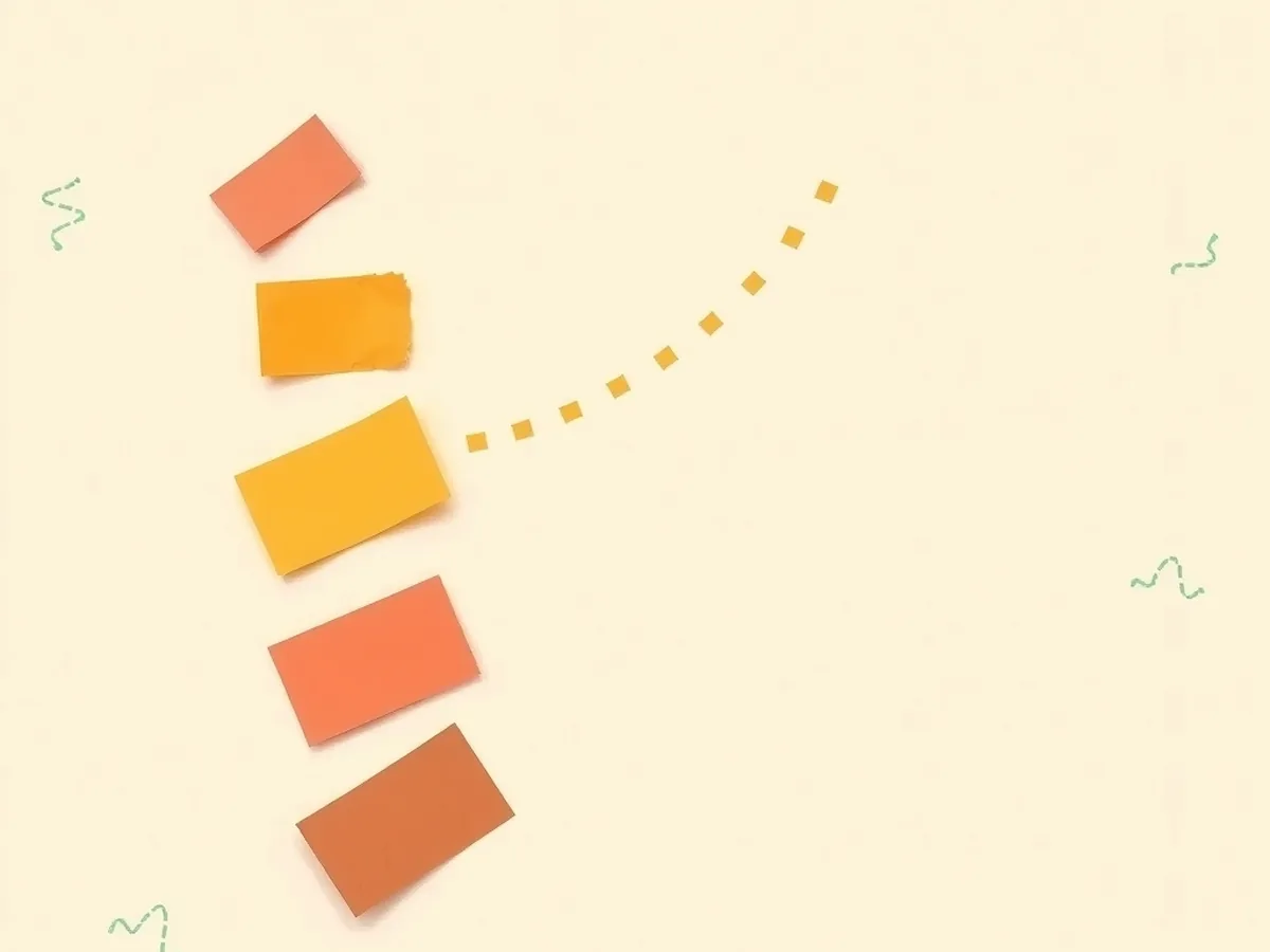 Torn paper cards with icons flowing toward a single receiver, showing an AI recommendation engine shaping demand