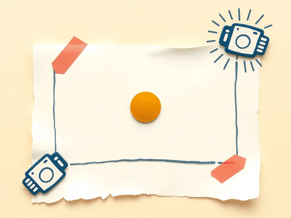 Pitch outline with coral sensor nodes sending dashed sightlines to a center ball, showing AI tracking cameras in sports