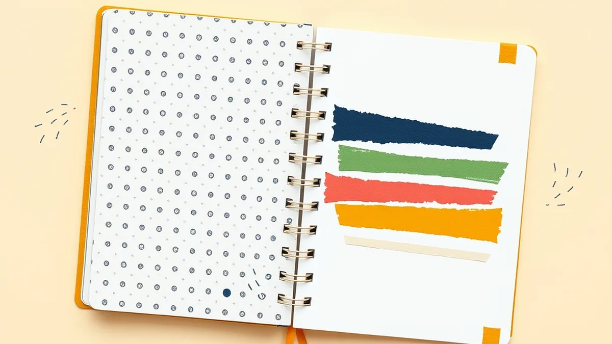 Open planning notebook with a doodled grid spread and five color-coded torn paper strips, representing an AI literacy curriculum map for middle school