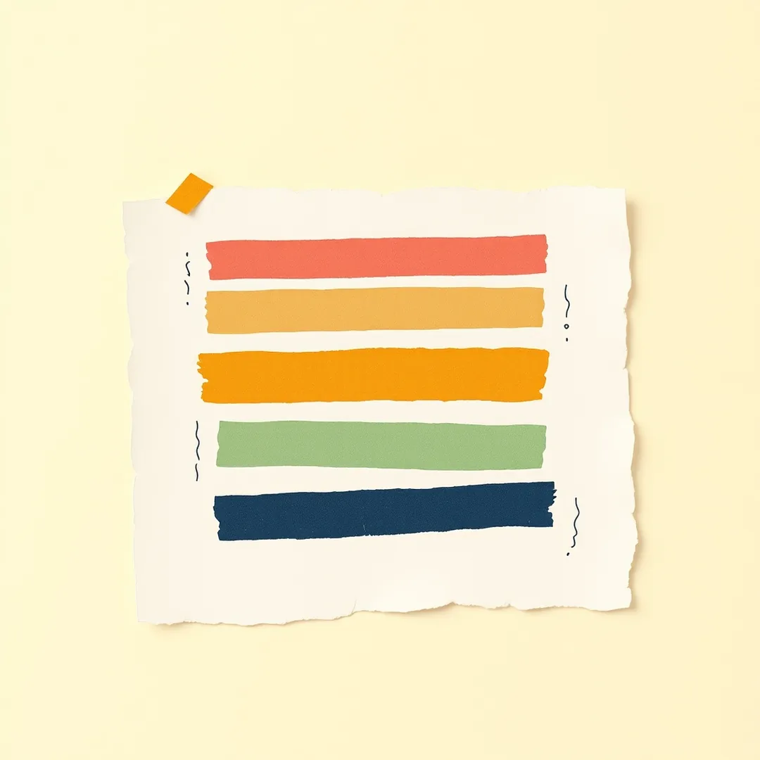 Five color-coded torn paper strips stacked on a cream card, representing the five unit blocks of a 9-month AI literacy pacing sequence