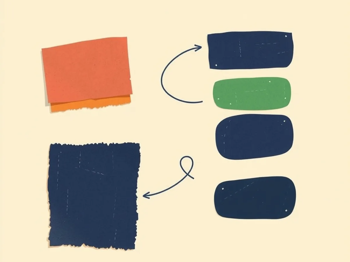 Color-coded paper slips connected by short lines to dark chip shapes, illustrating how AI literacy exit tickets map to learning standards