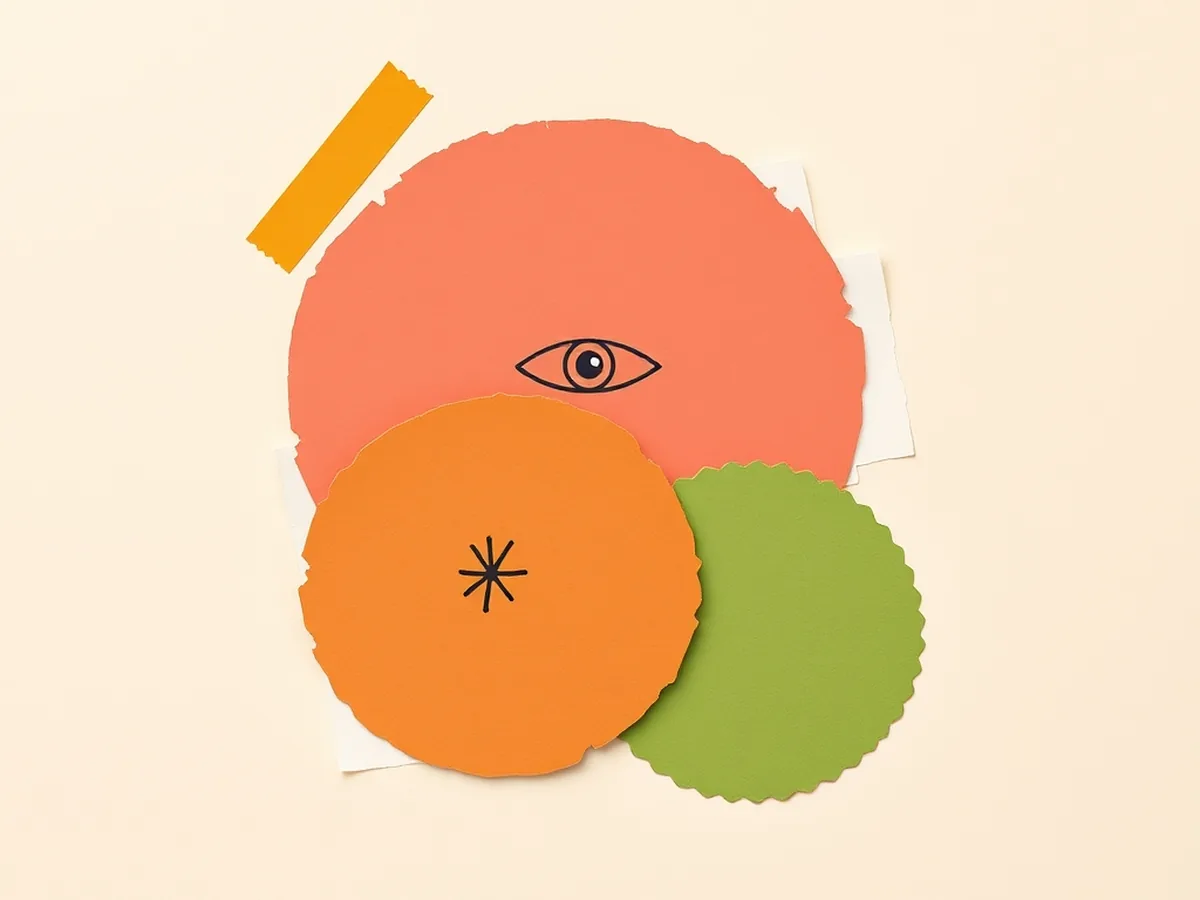 Three overlapping torn-paper circles in coral, mustard, and green representing the UDL framework checkpoints for inclusive AI literacy instruction