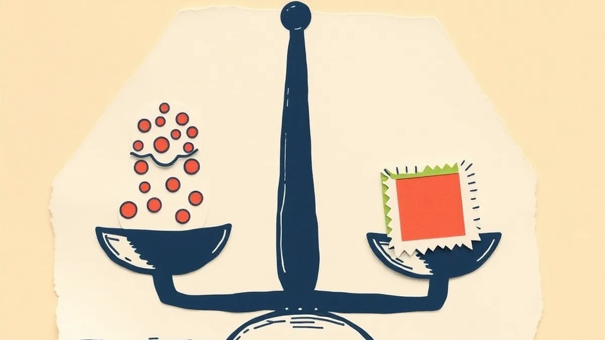 Balance scale illustration with mismatched pans on cream paper, representing the AI literacy pre-assessment gap between student belief and actual knowledge