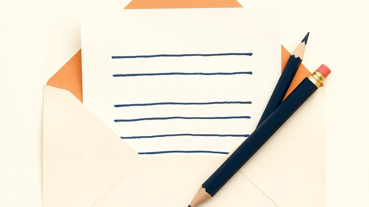 Open cream envelope with a folded parent letter emerging, coral push-pin and mustard washi tape on a paper desk — AI parent letter middle school