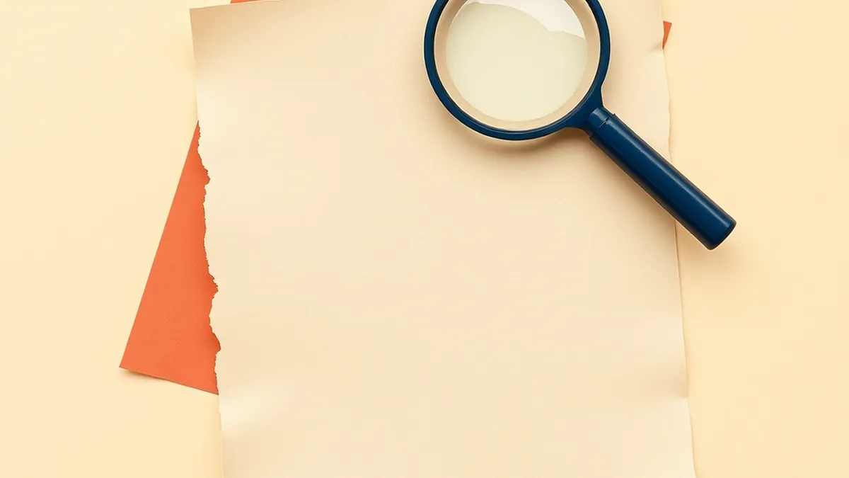 Paper collage of a parchment document under a magnifying glass beside a coral card, for an AI primary source analysis grade 7 history lesson