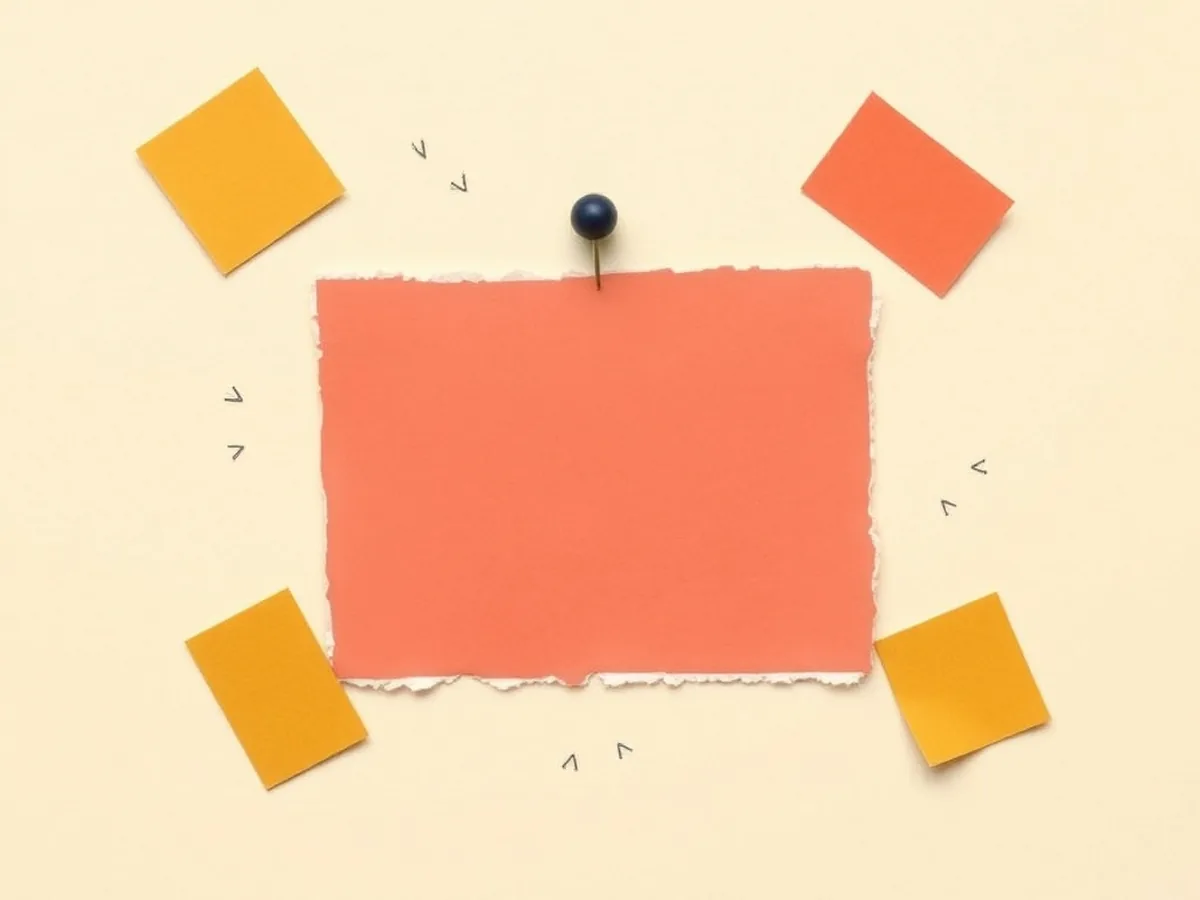 Large coral paper card with navy arrows pointing to scattered mustard scraps — driving question cluster for AI PBL unit