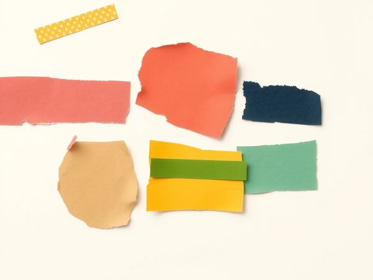 Five color-region torn-paper cluster zones in coral, mustard, green, navy, and cream, showing concept-grouped organization over alphabetical order
