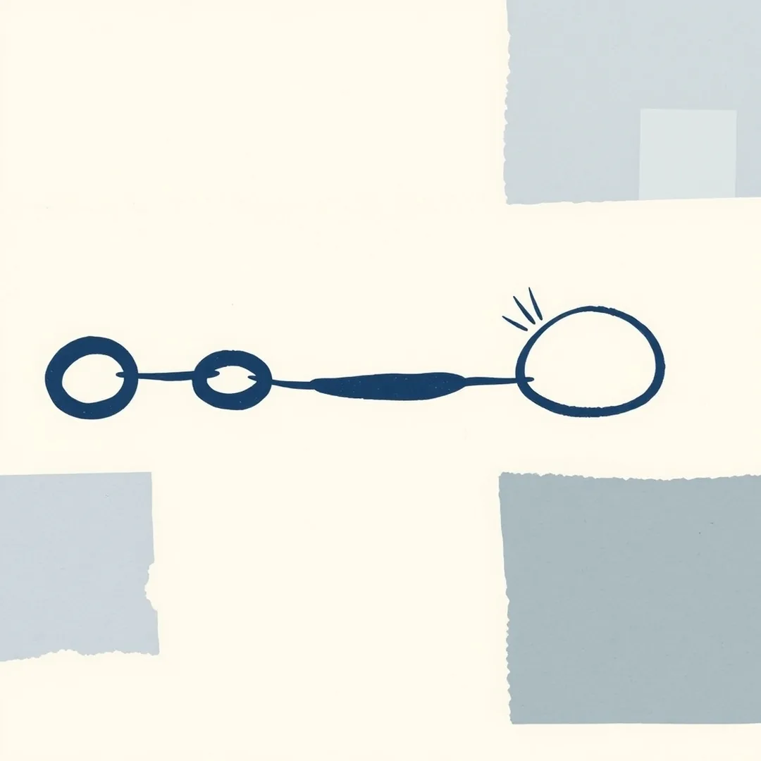 Four navy ink chain links in an arc — the final link open and unconnected, representing a hallucinated citation that leads nowhere