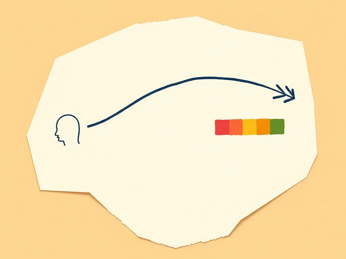 Curved arrow pipeline doodle connecting four abstract paper shapes representing the facial recognition detection and matching process