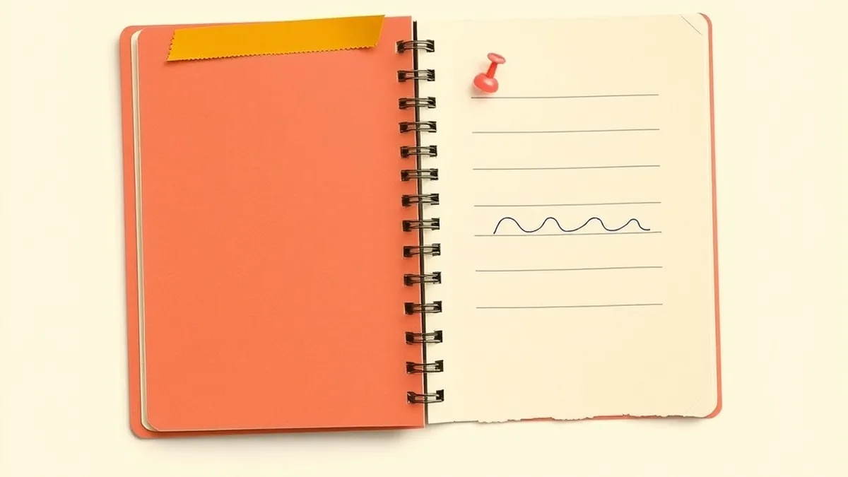 Open spiral notebook with coral cover and mustard tape strip on a cream desk — first day AI literacy lesson middle school