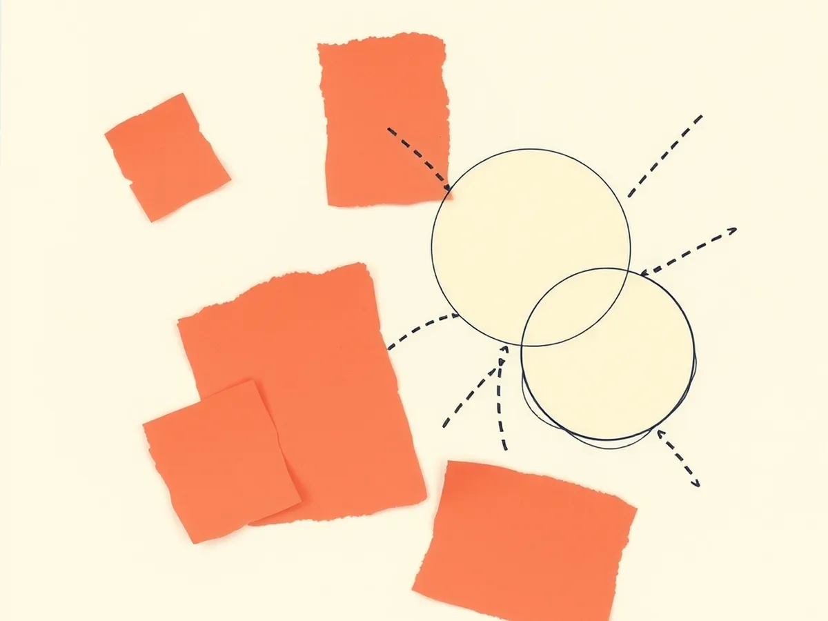 Coral paper rectangles connected by dashed navy lines to a node cluster of cream circles, showing how anonymous phone data feeds an AI traffic model