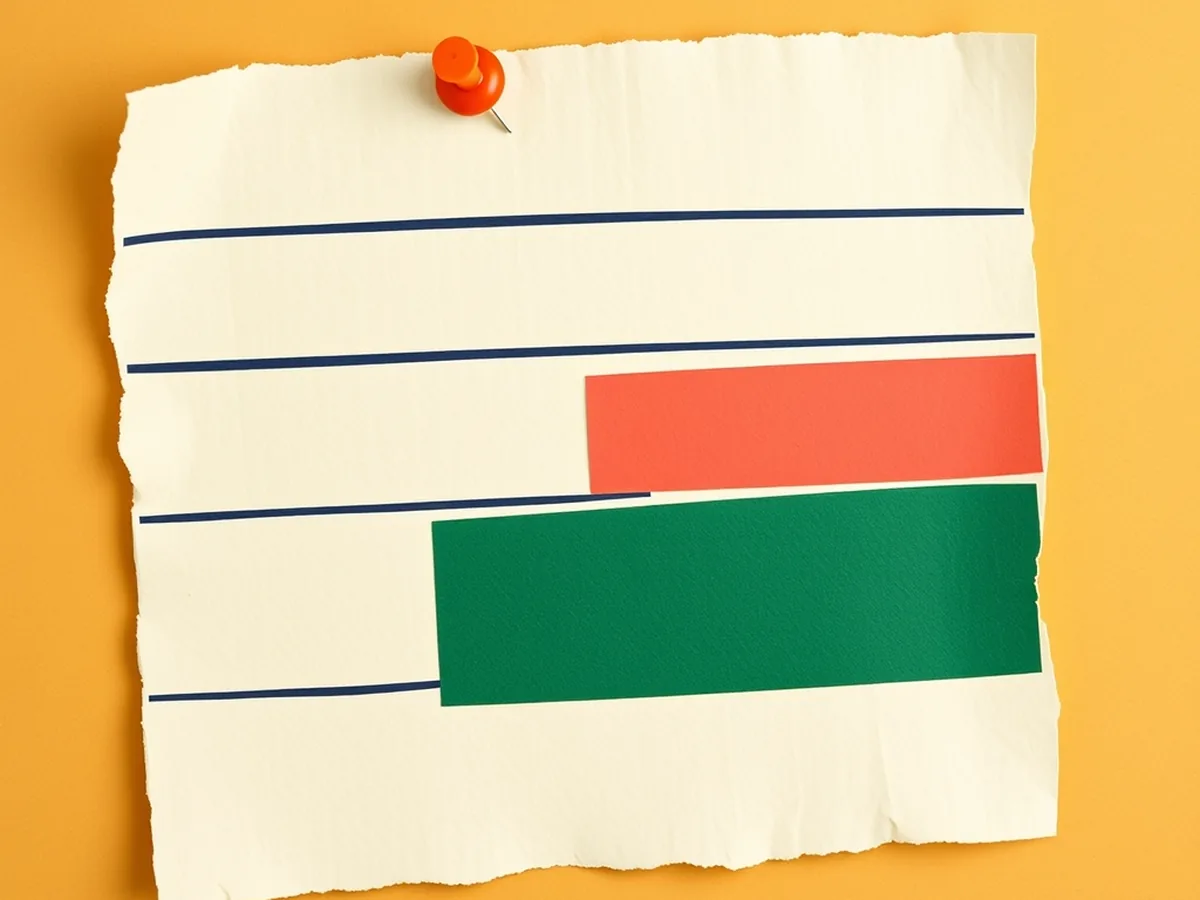 Paper collage of a torn note pinned with coral and green color-block cards, evoking a no-device plant classifier card-sort lesson activity