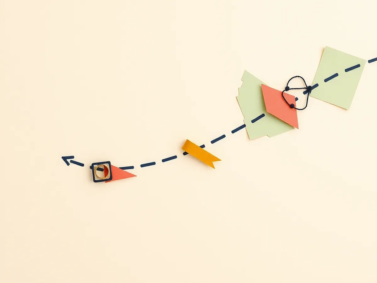 Curved arrow linking four paper pip shapes showing the AR face filter 4-step pipeline from capture to overlay
