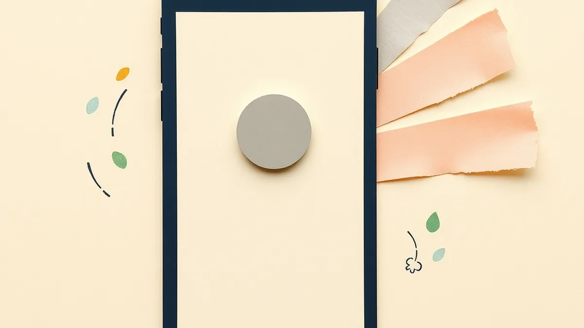 Paper collage smartphone silhouette with layered torn-paper reconstruction fanning outward, illustrating how phone cameras use AI to rebuild a photo