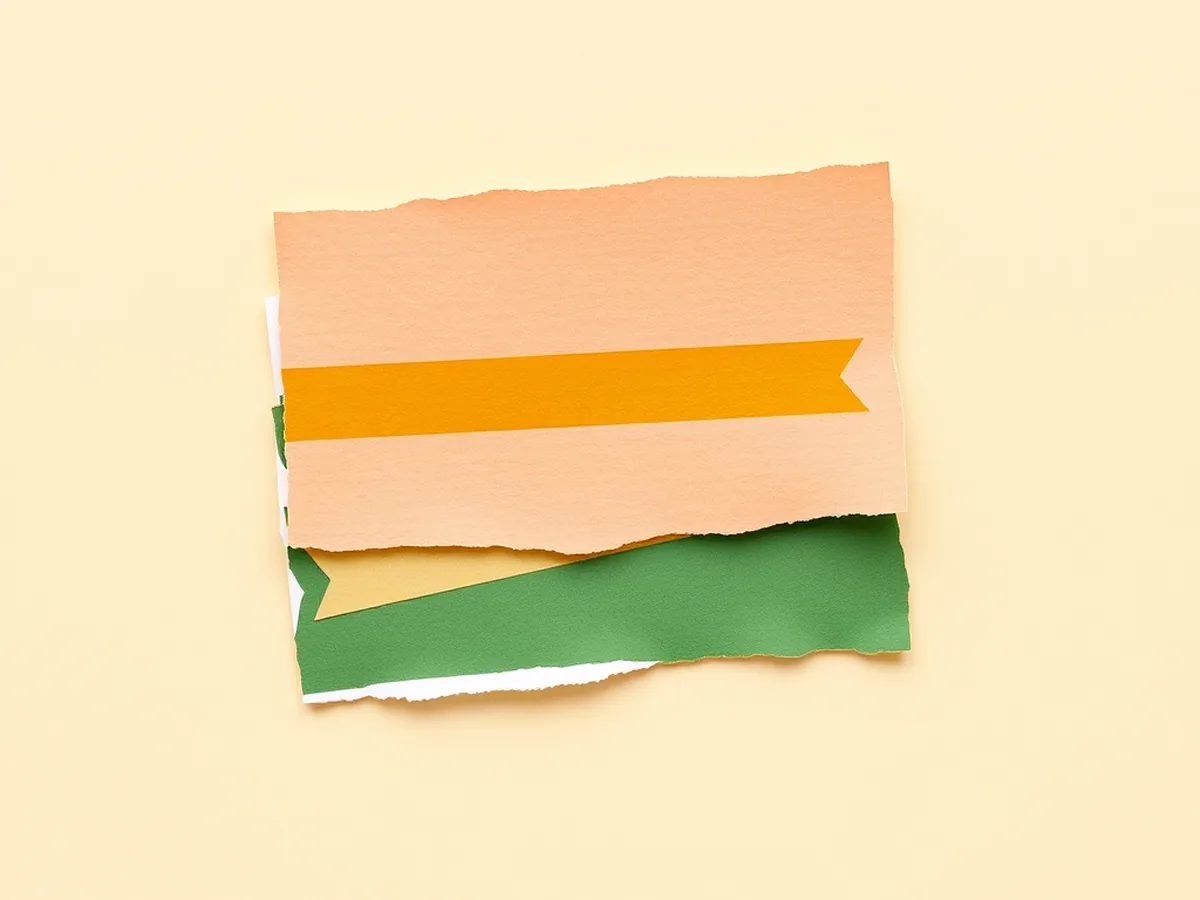 Three stacked torn-paper cards in coral, mustard, and green on cream, representing grade-level research scaffolds