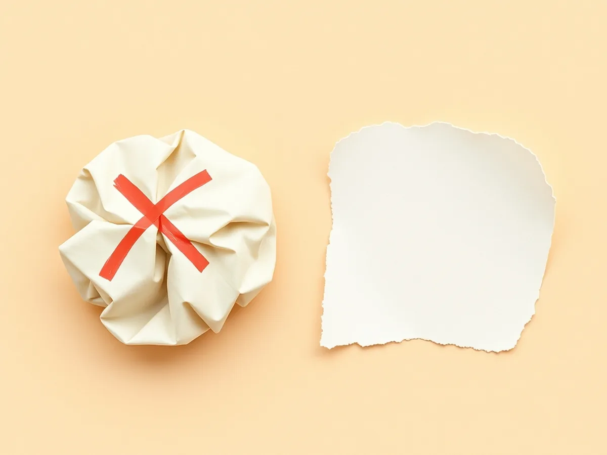 Paper collage contrasting two options — a coral-crossed messy scrap beside a clean ordered one — illustrating the difference between using AI to cheat and using AI to study