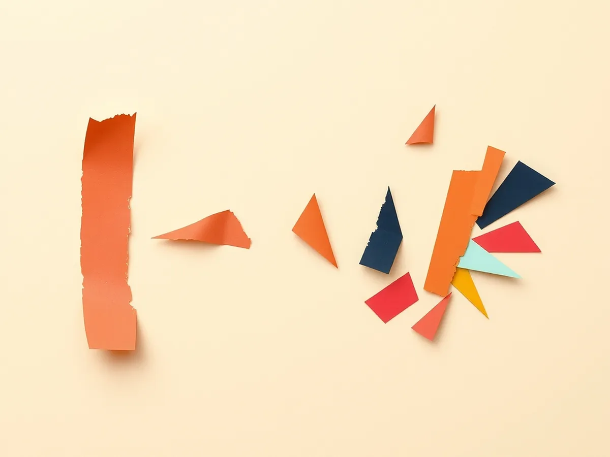Torn-paper sound wave fracturing into scattered fragments with jagged interference shapes, representing why voice assistants mishear speech