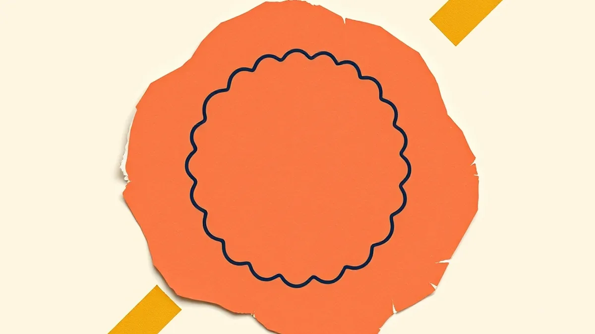 Coral torn-paper standards seal with a navy scalloped border and mustard tape on cream — ISTE standards alignment in middle school AI literacy