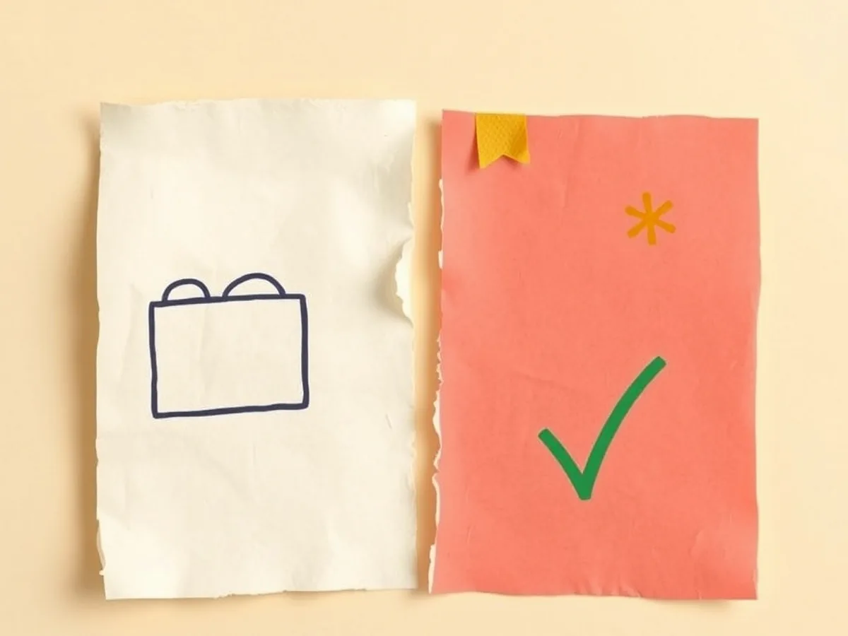 Torn-paper two-panel split with a worn folder doodle on the left and a coral scrap with a green checkmark on the right, representing old versus new digital citizenship lessons