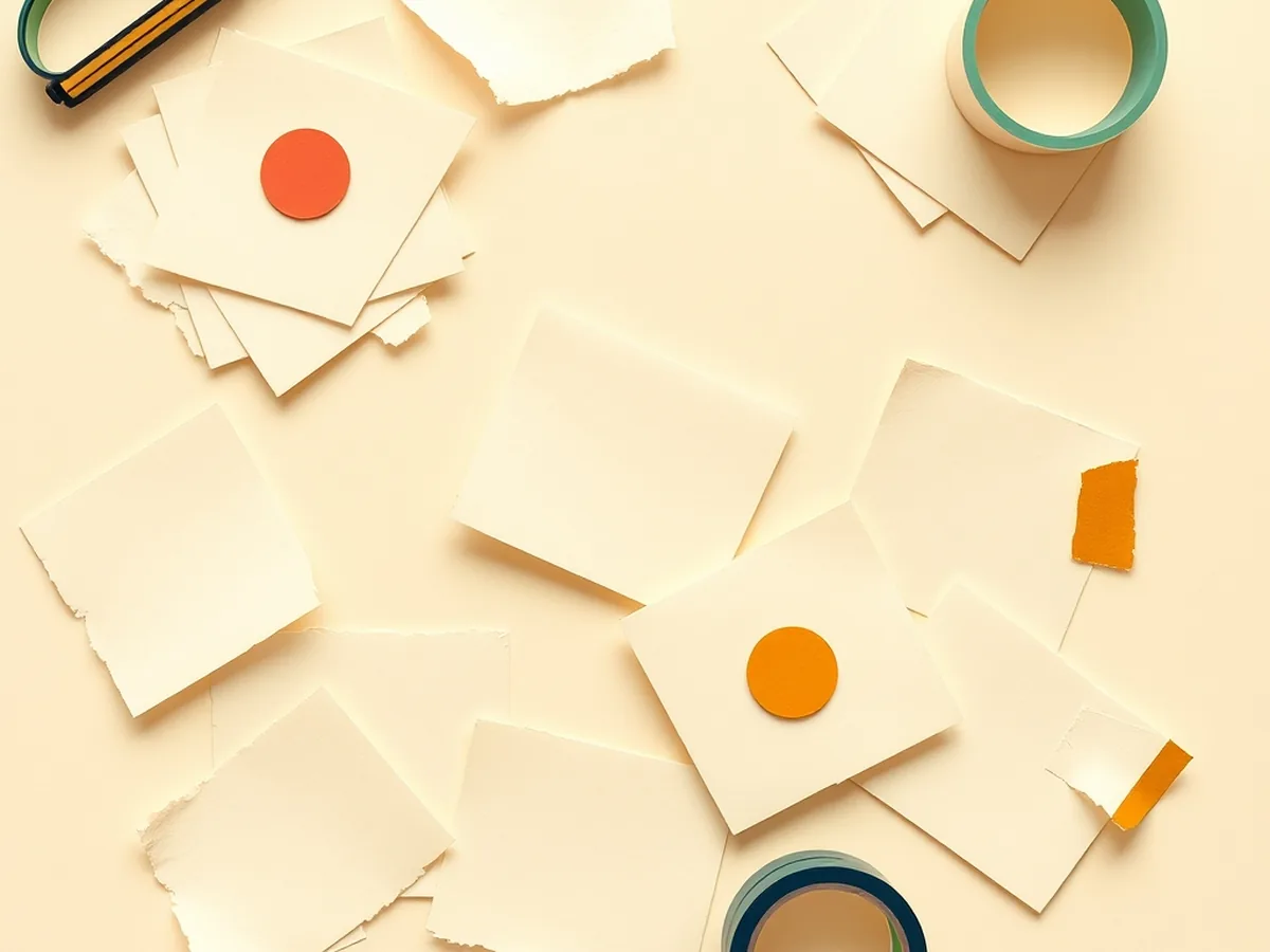 Torn paper cards sorted into piles with colored dot stickers, representing an unplugged algorithm sorting activity