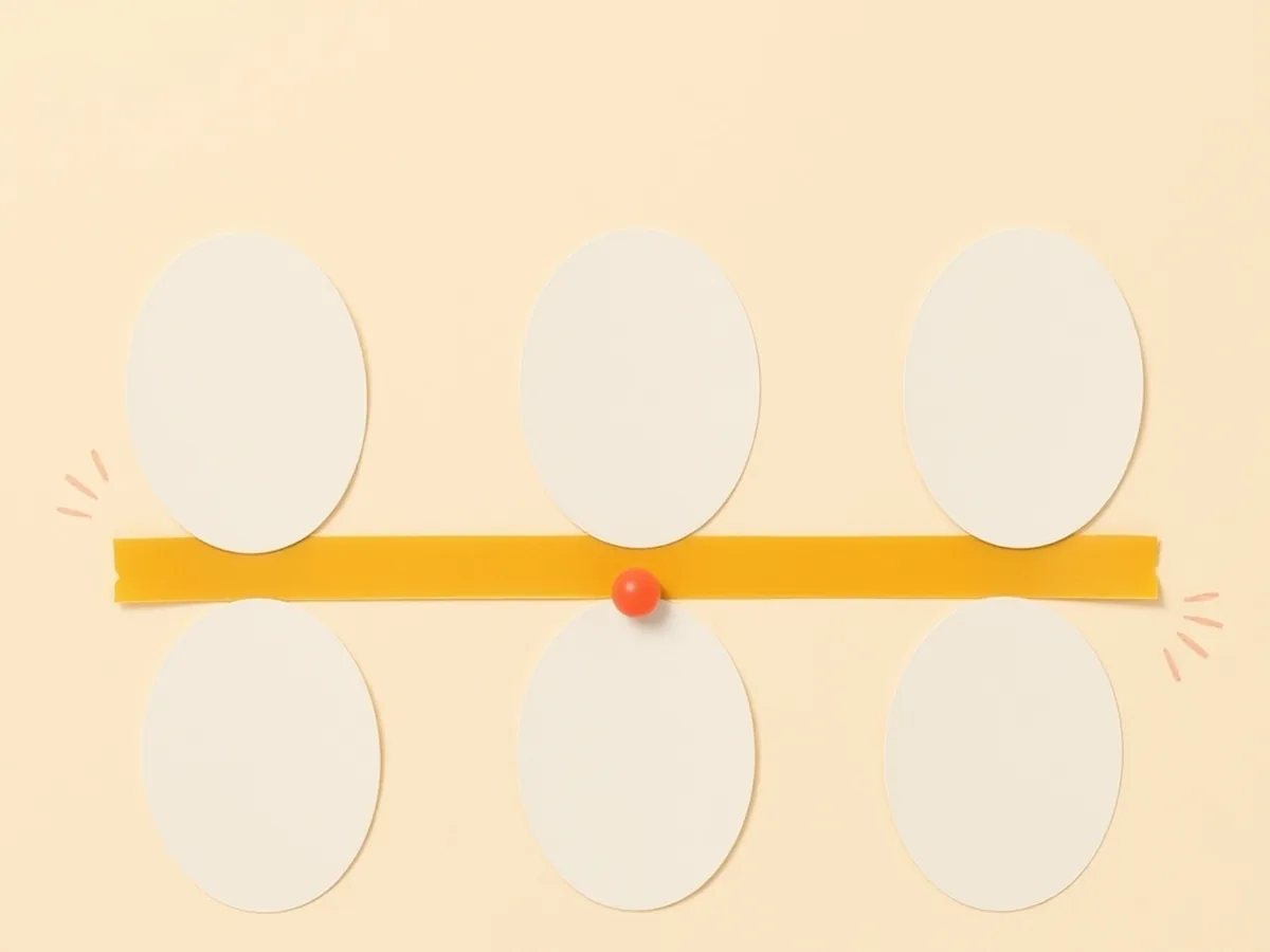 Five identical pale paper oval shapes in a flat uniform row on cream, illustrating the sameness of AI writing voice