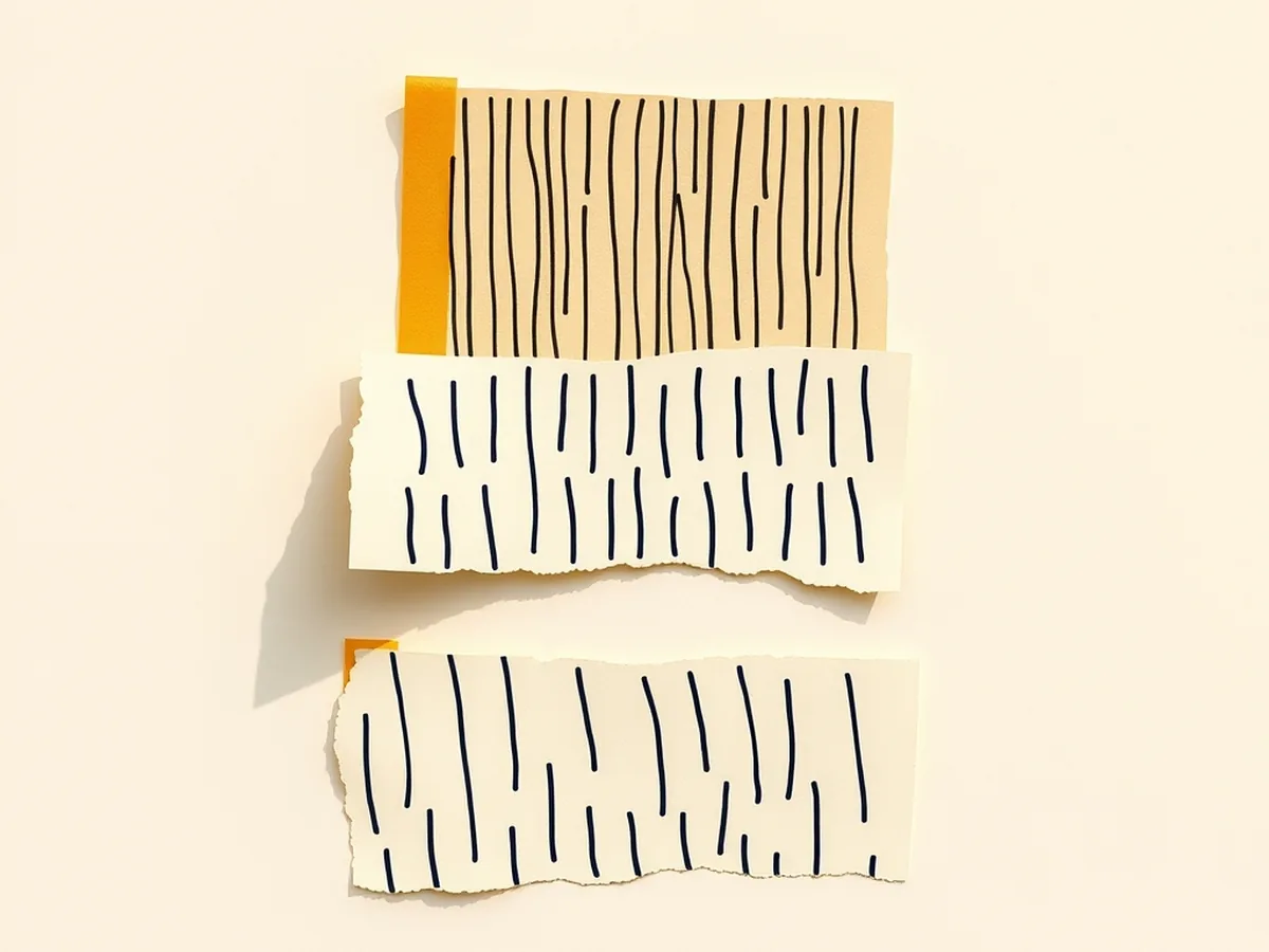 Three stacked paper sheets — a rough squiggle draft, a uniform AI version, and a revised page with coral edit marks — the paper-first revision cycle